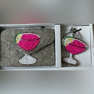 Rachel Zoe brand new Beaded Cosmo change purse & charm set